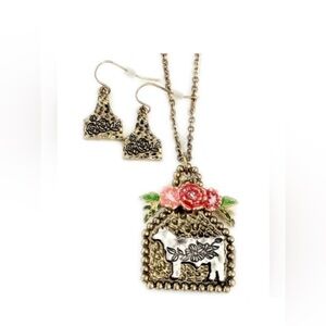 Charming Floral Horse Necklace and Earring Set
